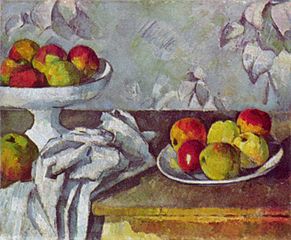 Nature morte aux pommes et coupe de fruits. Cézanne Crédit : Wikimédia Commons
